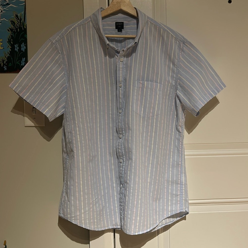 J. Crew Men’s SS Button Down Striped Shirt - Light Blue